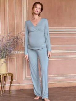 Seraphine Sage Green Maternity & Nursing Super Soft Bamboo Jersey Pyjamas 2 Piece Set Discount
