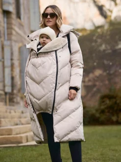 Seraphine Long 3-In-1 Maternity & Babywearing Puffa Coat Taupe Grey Sale