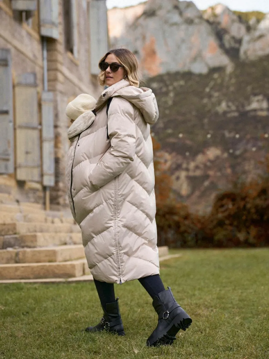 Seraphine Long 3-In-1 Maternity & Babywearing Puffa Coat Taupe Grey Sale