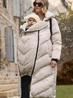 Seraphine Long 3-In-1 Maternity & Babywearing Puffa Coat Taupe Grey Sale