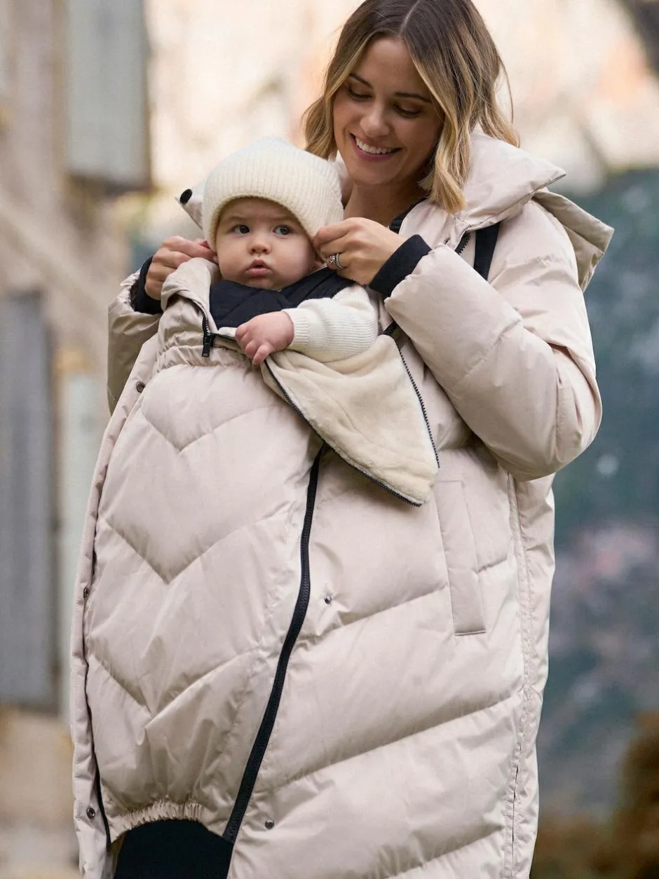 Seraphine Long 3-In-1 Maternity & Babywearing Puffa Coat Taupe Grey Sale