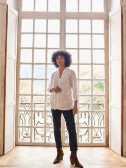 Seraphine White Ivory Maternity & Nursing Cotton Embroidered Blouse New