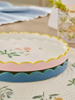 Next Set of 2 Blue and Pink Maisie Floral Print Scallop Edge Side Plates Clearance