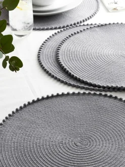 Next Set of 4 Pom Pom Placemats Charcoal Grey New