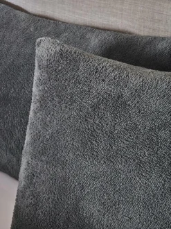 Next Set of 2 Charcoal Grey Teddy Fleece Pillowcases New