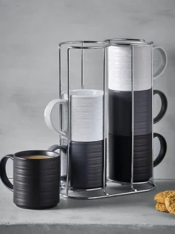 Next Set of 6 Monochrome Bronx Stacking Mugs