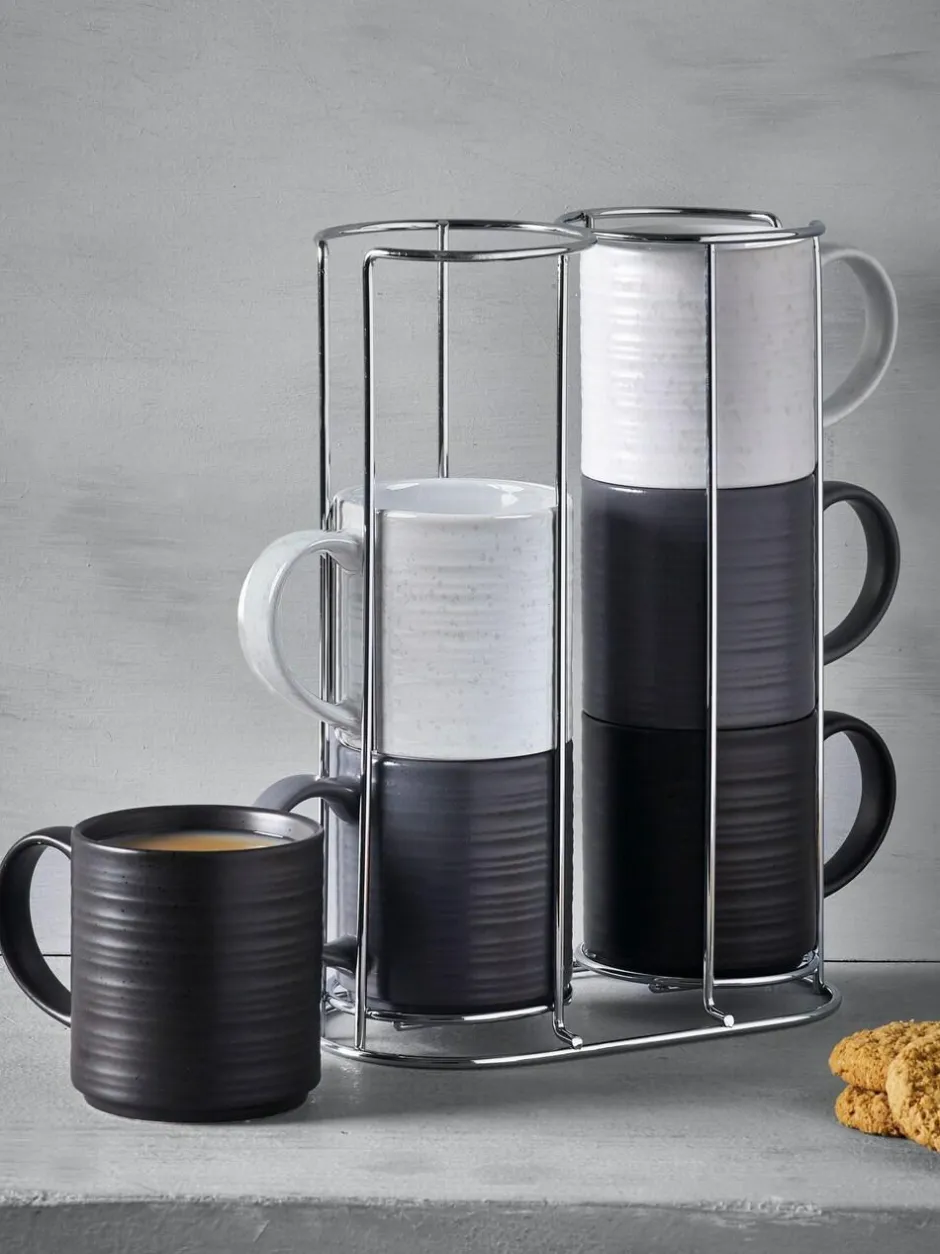 Next Set of 6 Monochrome Bronx Stacking Mugs