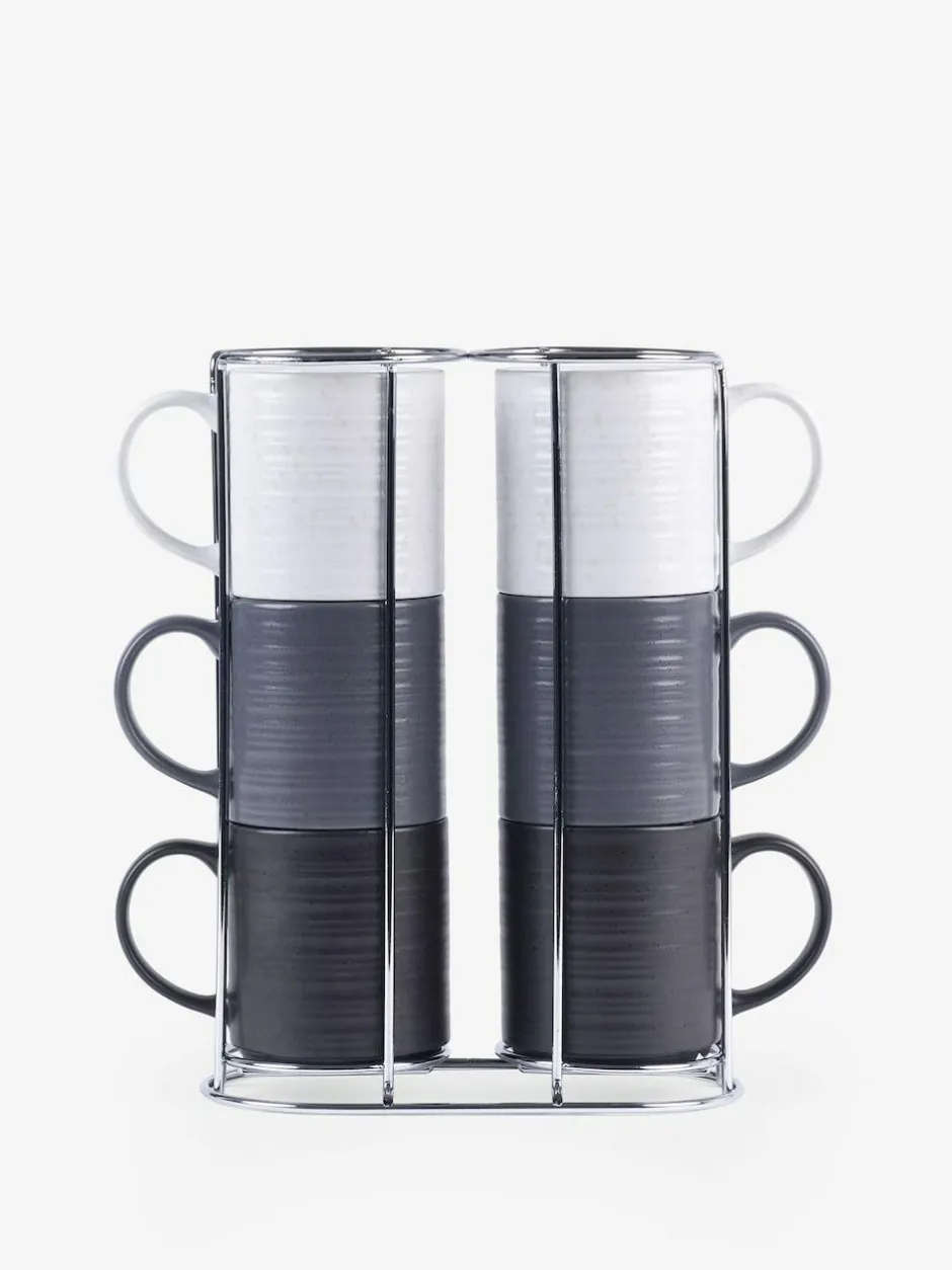 Next Set of 6 Monochrome Bronx Stacking Mugs