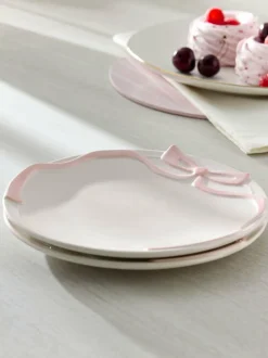 Next Set of 2 Pink and White Bow Side Plates