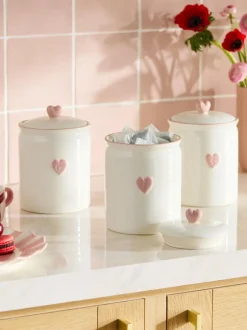 Next Set of 3 Pink Heart Ceramic Storage Jars Clearance