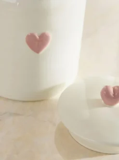 Next Set of 3 Pink Heart Ceramic Storage Jars Clearance