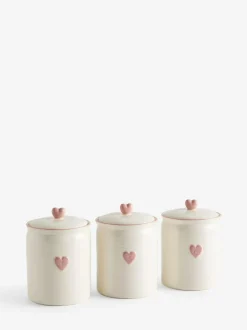Next Set of 3 Pink Heart Ceramic Storage Jars Clearance