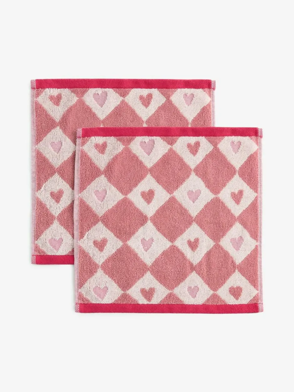Next Set of 2 Pink Heart Face Cloths Outlet