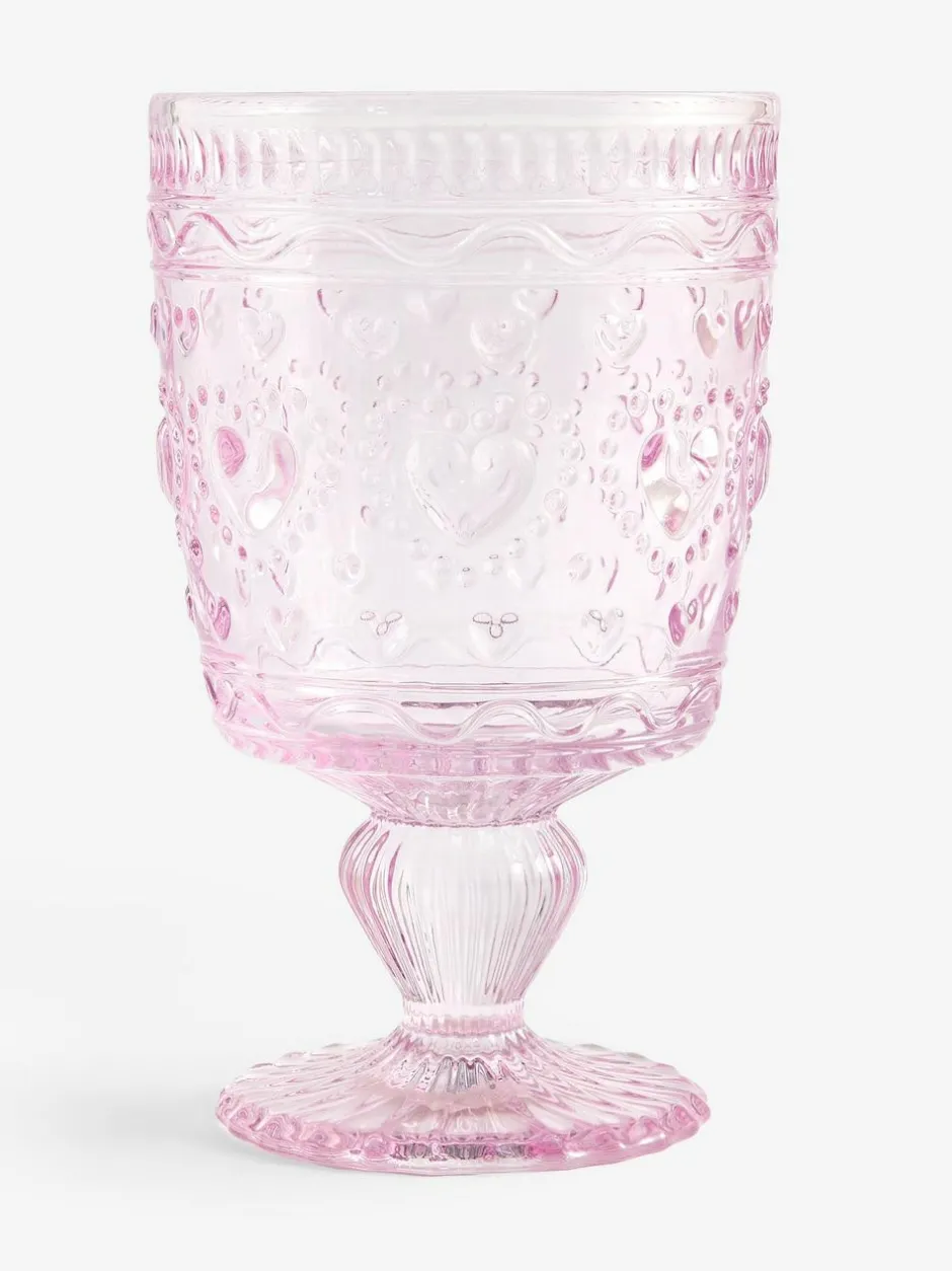 Next Set of 2 Pink Heart Pressed Wine Glasses Clearance
