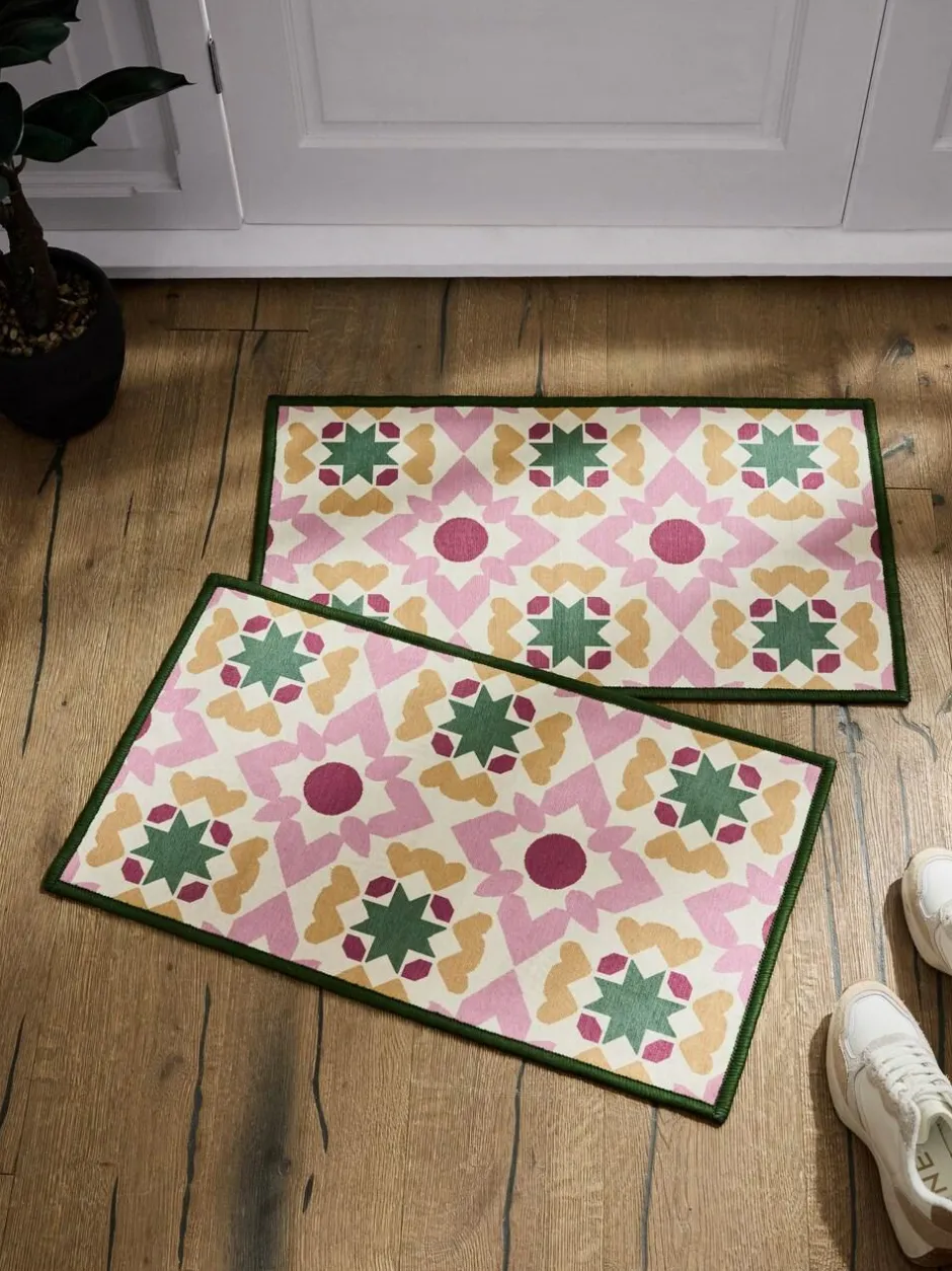 Next Set of 2 Pink Washable Geometric Tile Doormats Hot