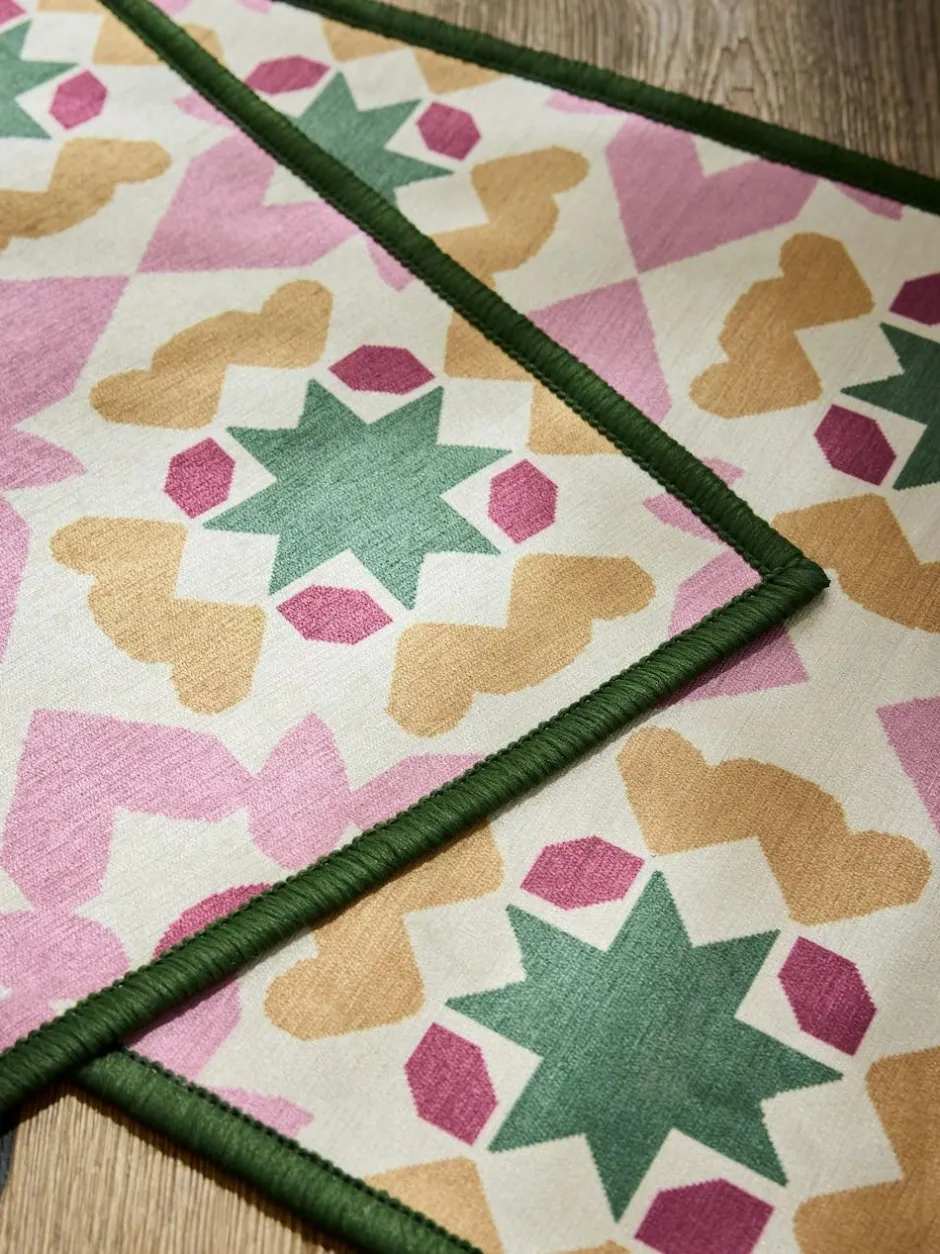 Next Set of 2 Pink Washable Geometric Tile Doormats Hot