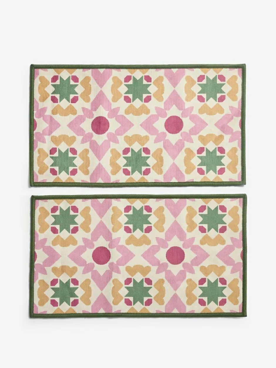 Next Set of 2 Pink Washable Geometric Tile Doormats Hot