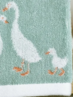 Next Set of 2 Teal Blue 100% Cotton Geese Face Cloths Sale