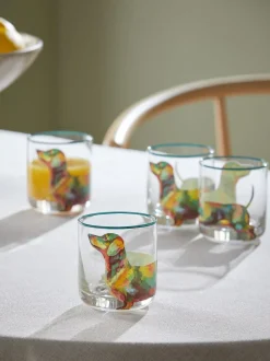 Next Set of 4 Teal Blue Sausage Dog Tumbler Glasses Hot