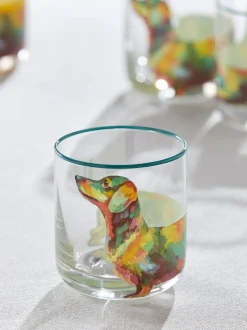 Next Set of 4 Teal Blue Sausage Dog Tumbler Glasses Hot