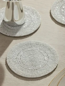 Next Set of 4 White Beaded Coasters Discount