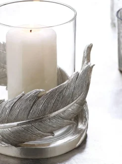 Next Silver Feather Resin And Glass Hurricane Hot