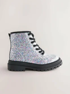 Next Silver Glitter Wide Fit (G) Warm Lined Lace-Up Ankle Boots Discount