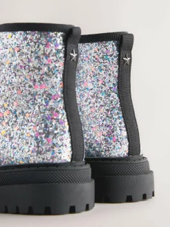 Next Silver Glitter Wide Fit (G) Warm Lined Lace-Up Ankle Boots Discount