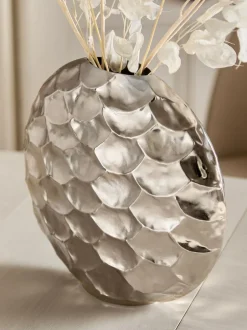 Next Silver Metal Scalloped Vase Hot