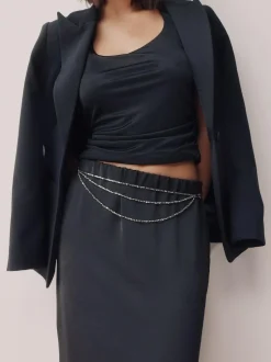 Next Metallic Skinny Tiered Beaded Belt Silver Sale