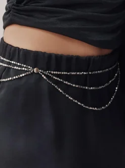Next Metallic Skinny Tiered Beaded Belt Silver Sale