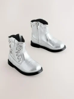 Next Silver Metallic Western Cowboy Ankle Boots Best