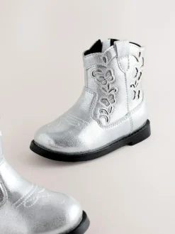 Next Silver Metallic Western Cowboy Ankle Boots Best