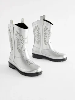 Next Silver Metallic Western Wellies Hot