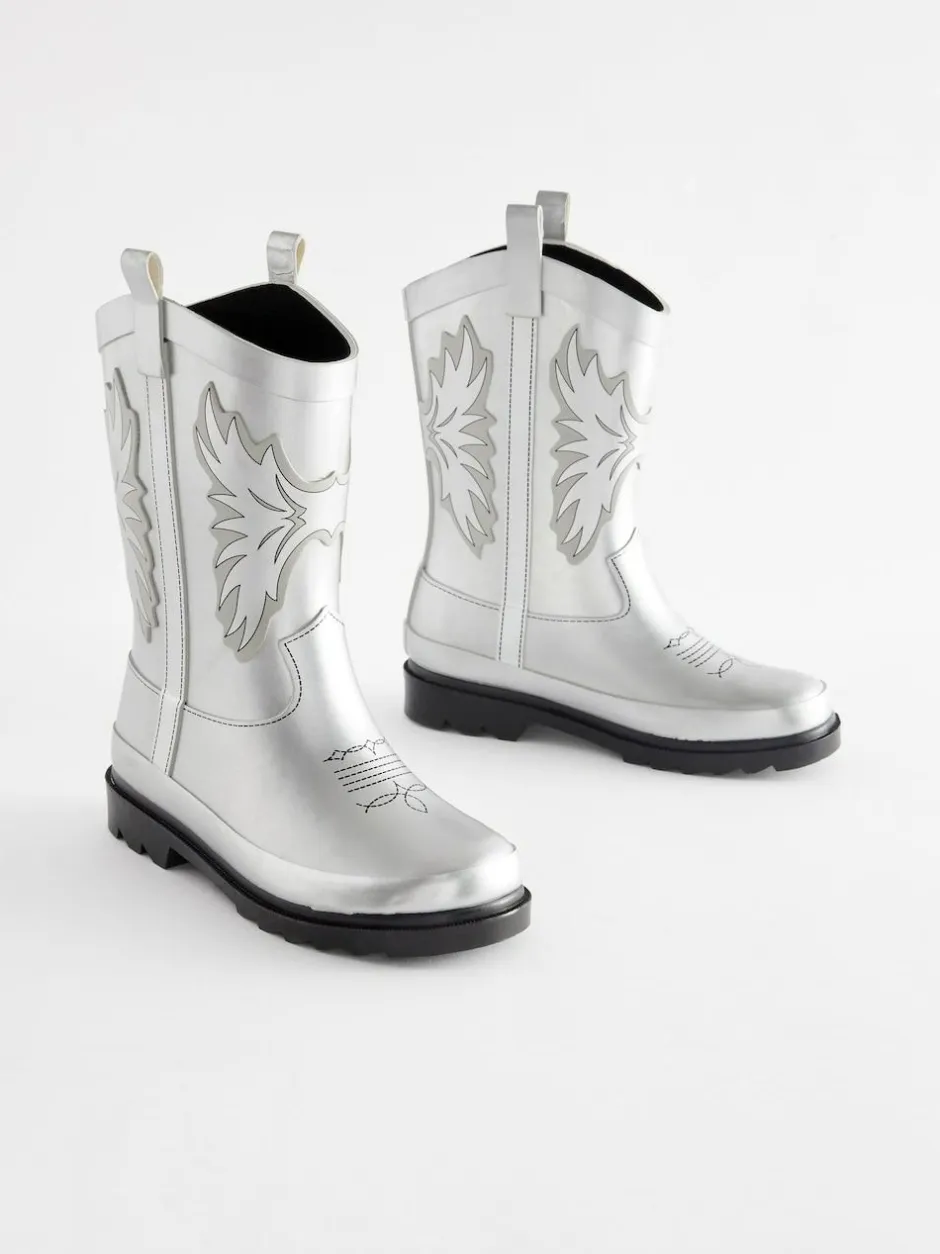 Next Silver Metallic Western Wellies Hot