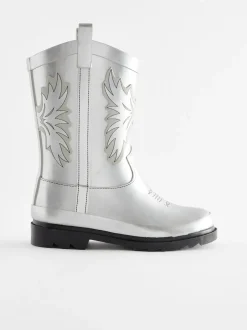 Next Silver Metallic Western Wellies Hot