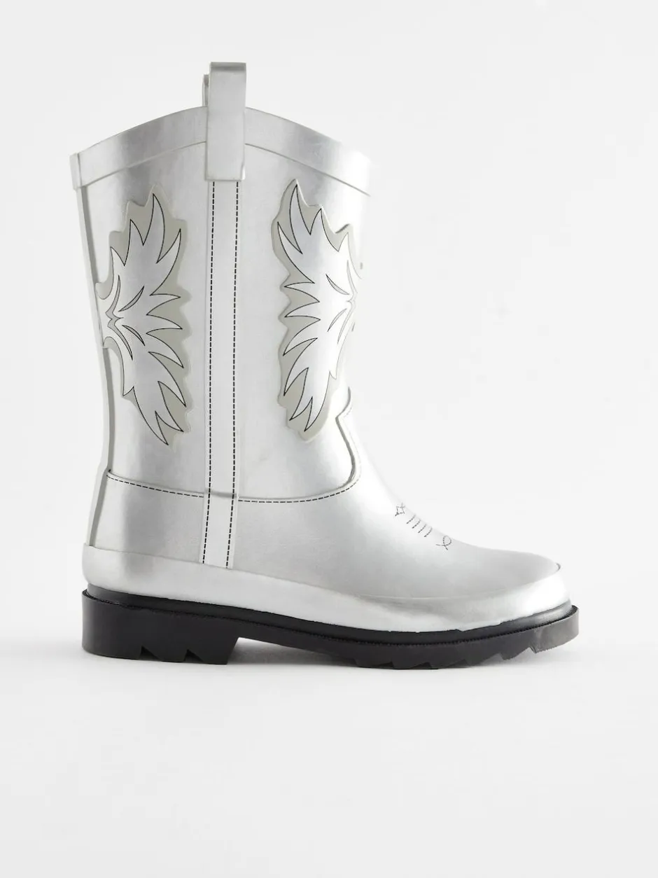Next Silver Metallic Western Wellies Hot