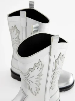 Next Silver Metallic Western Wellies Hot