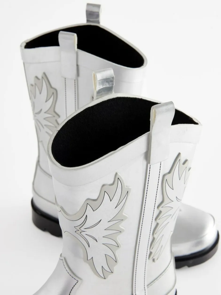 Next Silver Metallic Western Wellies Hot