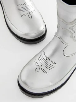 Next Silver Metallic Western Wellies Hot