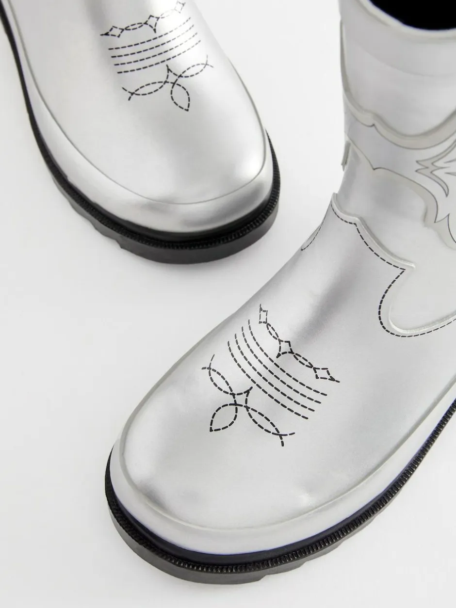 Next Silver Metallic Western Wellies Hot