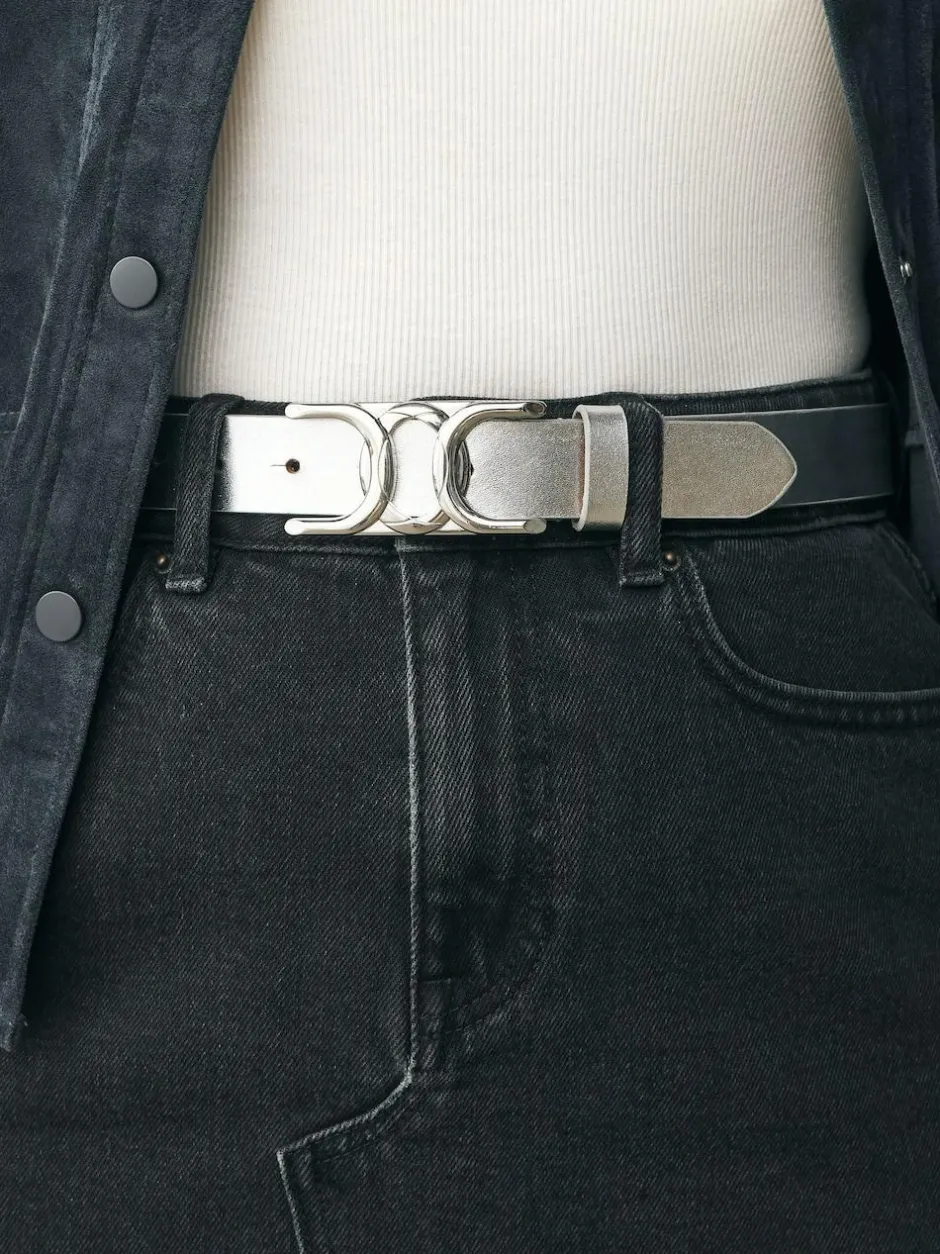 Next Regular Statement Buckle Leather Belt Silver Discount