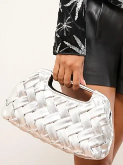 Lipsy Weave Grab Handle Clutch Bag Silver Outlet