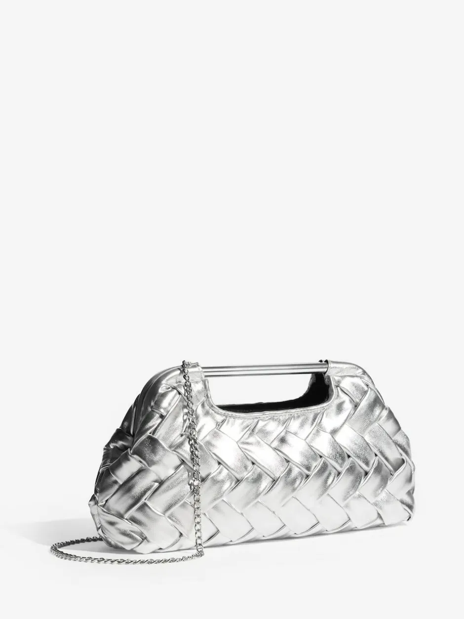 Lipsy Weave Grab Handle Clutch Bag Silver Outlet