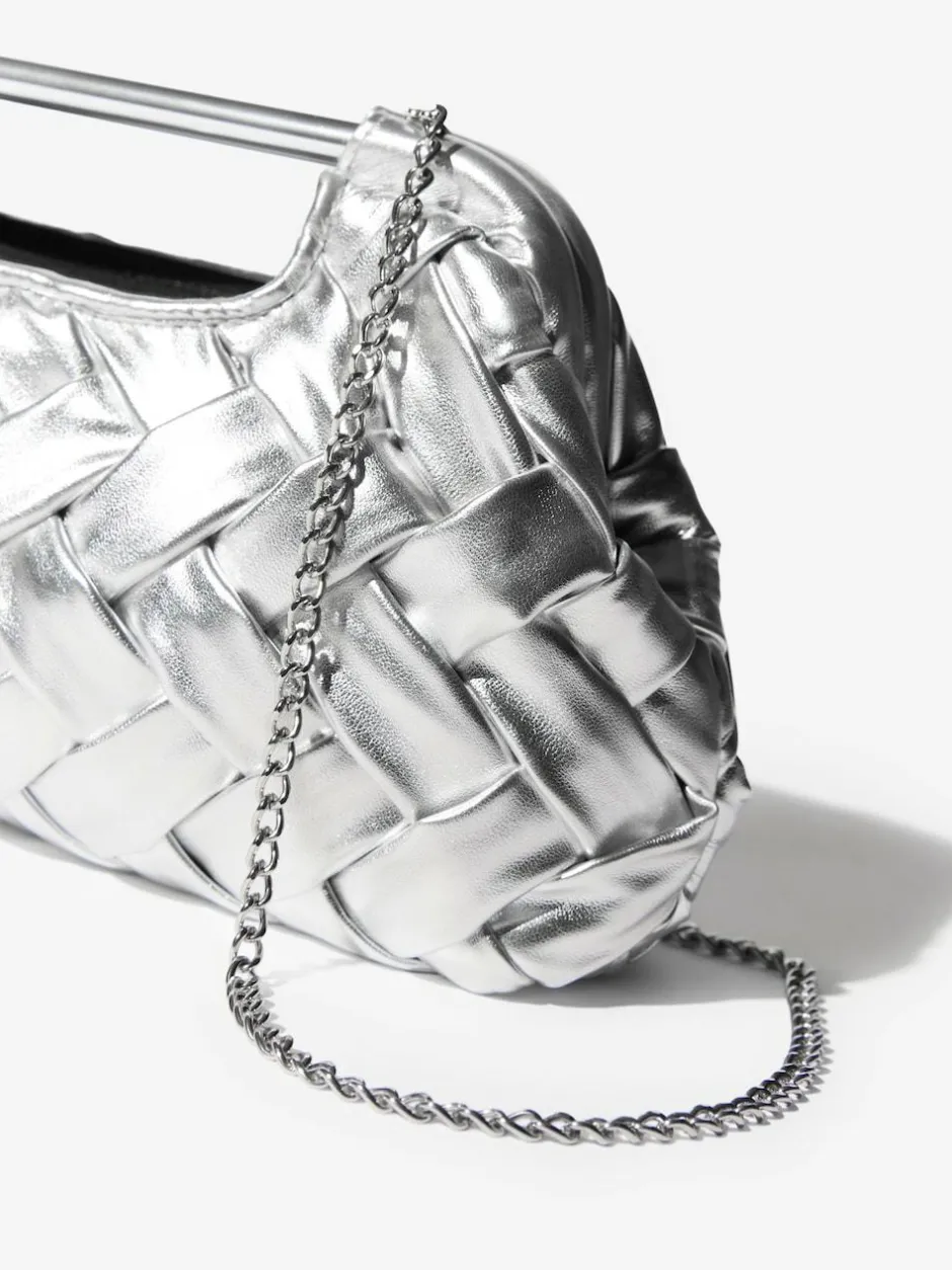 Lipsy Weave Grab Handle Clutch Bag Silver Outlet