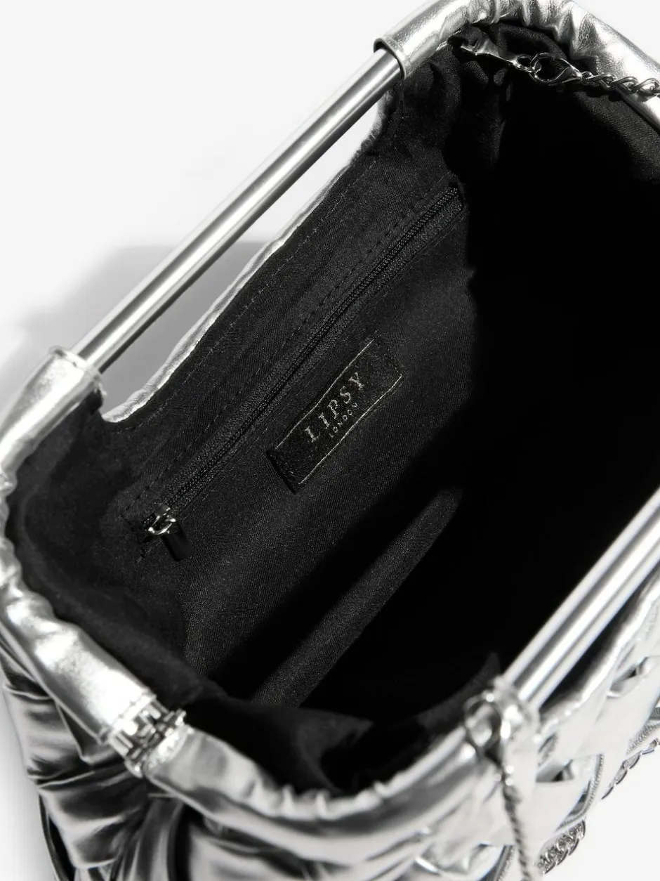 Lipsy Weave Grab Handle Clutch Bag Silver Outlet