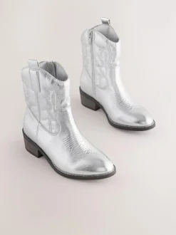 Next Western Ankle Boots Silver New