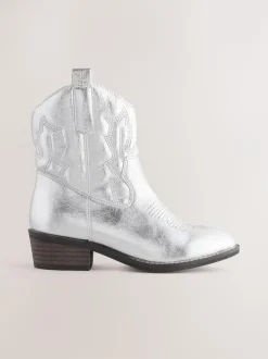 Next Western Ankle Boots Silver New