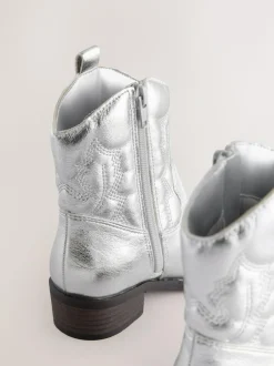 Next Western Ankle Boots Silver New