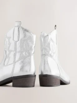 Next Western Ankle Boots Silver New